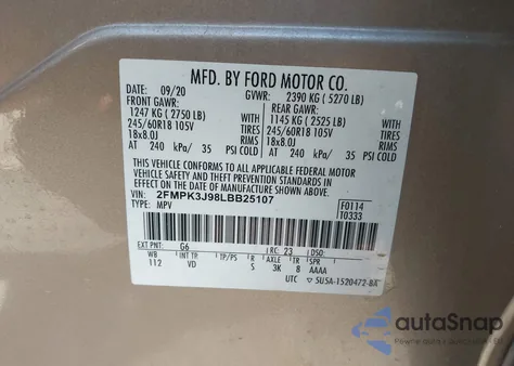 2020 Ford Edge Sel from USA, damaged, VIN 2FMPK3J98LBB25107